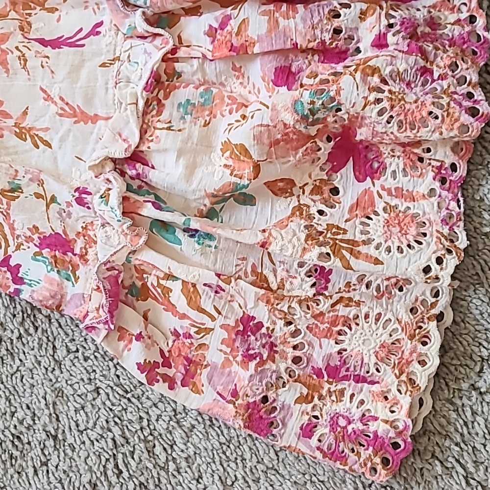 Cotton Watercolor Floral Flutter Mini Skirt - Picture 4 of 14